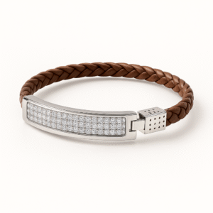 Silver Leather Diamond Bracelet