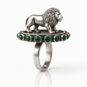 Oxidised 92.5% Pure Silver  Emerald Green Lion Ring