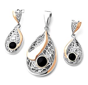 925 Sterling Silver Rose-Gold-Toned CZ-Studded Pendant Set With Earrings
