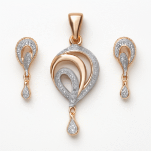 925 Sterling Silver Rose-Gold-Toned CZ-Studded Pendant Set With Earrings