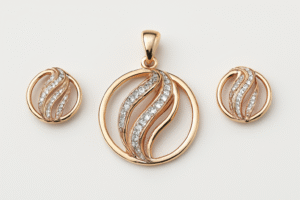 925 Sterling Silver Rose-Gold-Toned CZ-Studded Pendant Set With Earrings