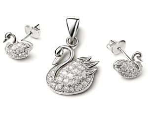925 Sterling Silver CZ-Studded Pendant Set With Earrings