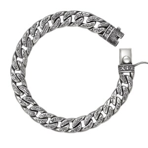 Oxidized Silver Engraved Chain Bracelet