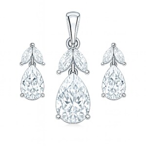 Silver Swarovski Teardrop & Marquise Pendant Set.