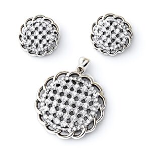 925 Sterling Silver Zircon Floral Pendant & Earrings Set