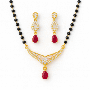 Elegant 925 Silver Mangalsutra with Swarovski Stones & Matching Earrings