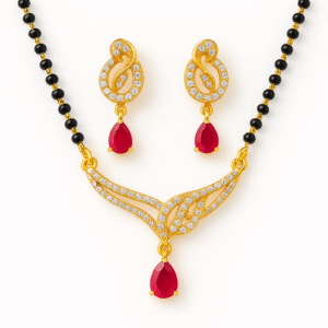 Elegant 925 Silver Gold-Plated Mangalsutra with Matching Earrings