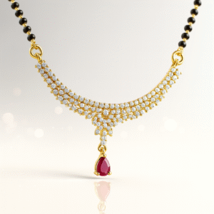 Pure Silver (Gold Plated ) CZ & Ruby Stone Mangal Sutra With Earings
